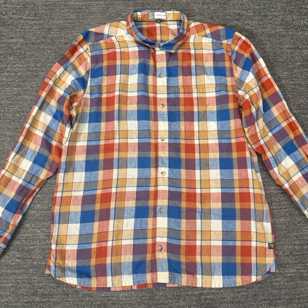 Toad & Co Shirt Men XL Plaid Long Sleeve Debug Peak Insect Shield Linen Blend